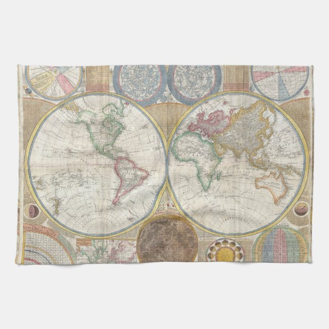 World Travel Map Antique Vintage Tea Towel (Horizontal)