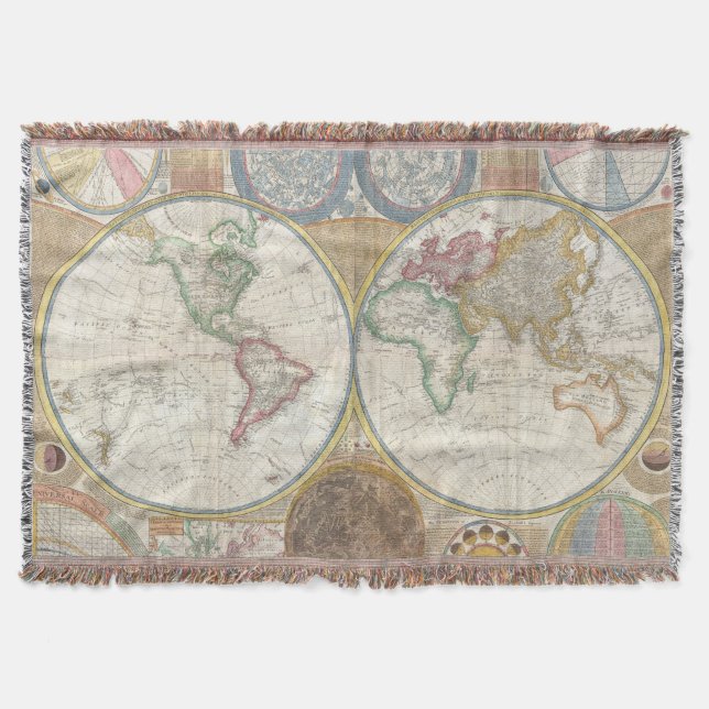 World Travel Map Antique Vintage Throw Blanket (Front)