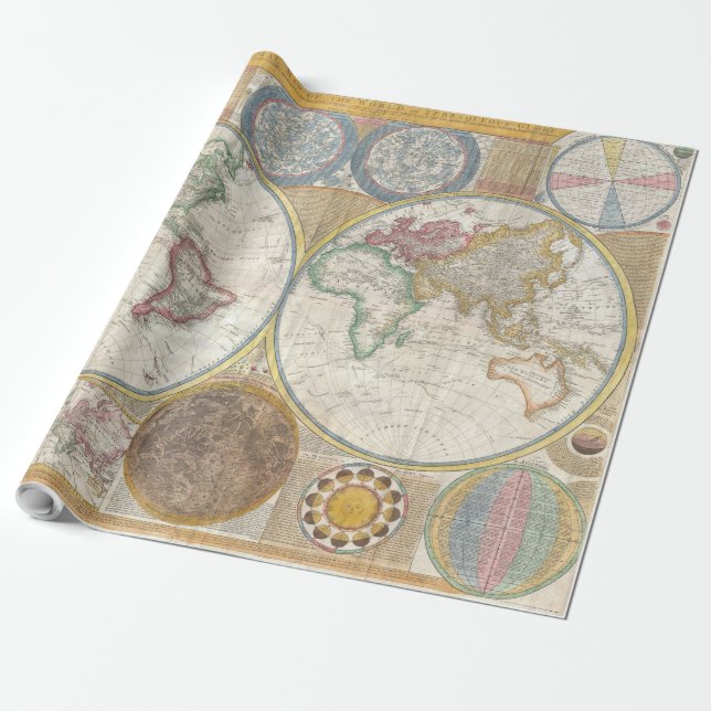 World Travel Map Antique Vintage Wrapping Paper (Unrolled)