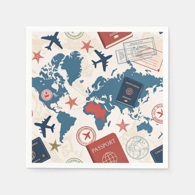 World Travel Map Pattern Napkin (Front)