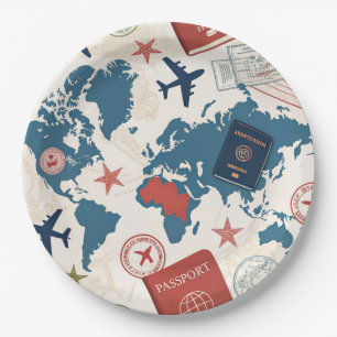 World Travel Map Pattern Paper Plate