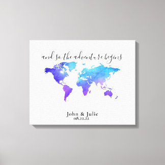 World Travel Map Wedding Guest Book Canvas