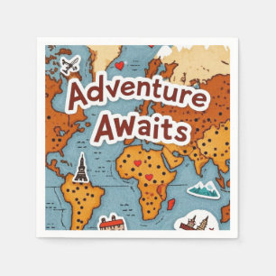 World Travel Map with quote Napkin