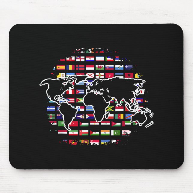 World Travel Map World Map International Flags Mouse Mat (Front)
