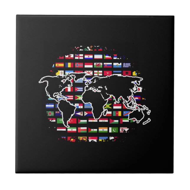 World Travel Map World Map International Flags Tile (Front)