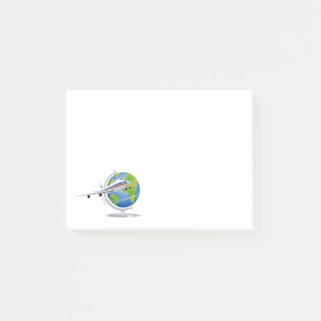 World Travel Plane and Globe Post-it Notes (Front)