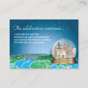 World Travel Snow Globe Bar Bat Mitzvah Reception Enclosure Card