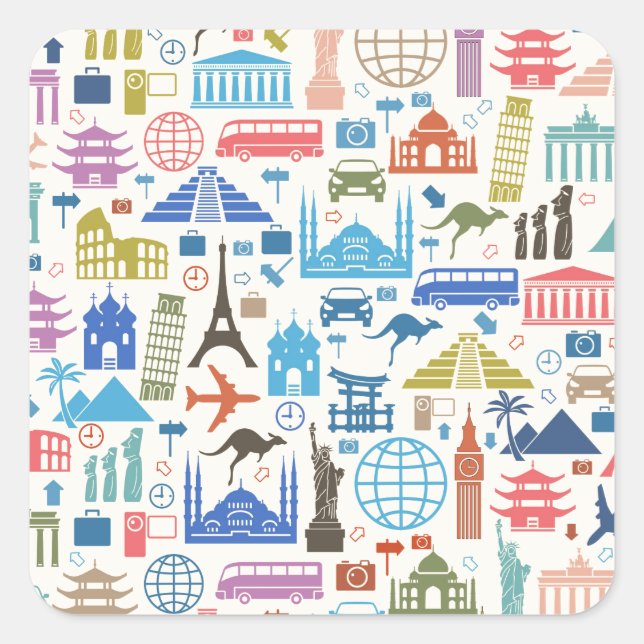 world travel square sticker (Front)