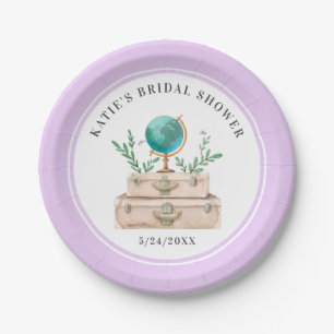 World Travel Suitcase Lavender Lilac Bridal Shower Paper Plate