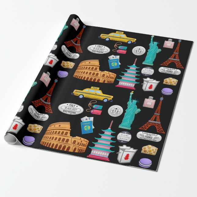 World Travel Wrapping Paper (Unrolled)