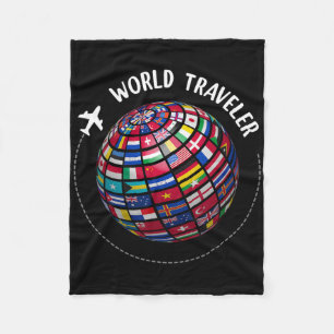 World Traveler Map, World Flags Traveler, Countrie Fleece Blanket