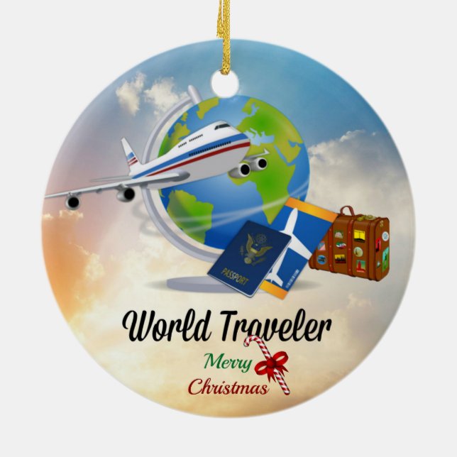 World Traveler, Merry Christmas Ceramic Tree Decoration (Back)