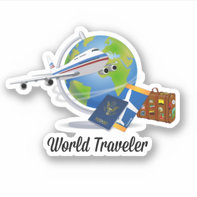 World traveller, aeroplane, suitcase, passport... (Front)