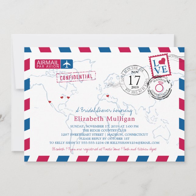 World Traveller Airmail | Bridal Shower Invitation (Front)