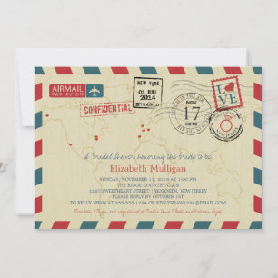 World Traveller Airmail Bridal Shower Invitation