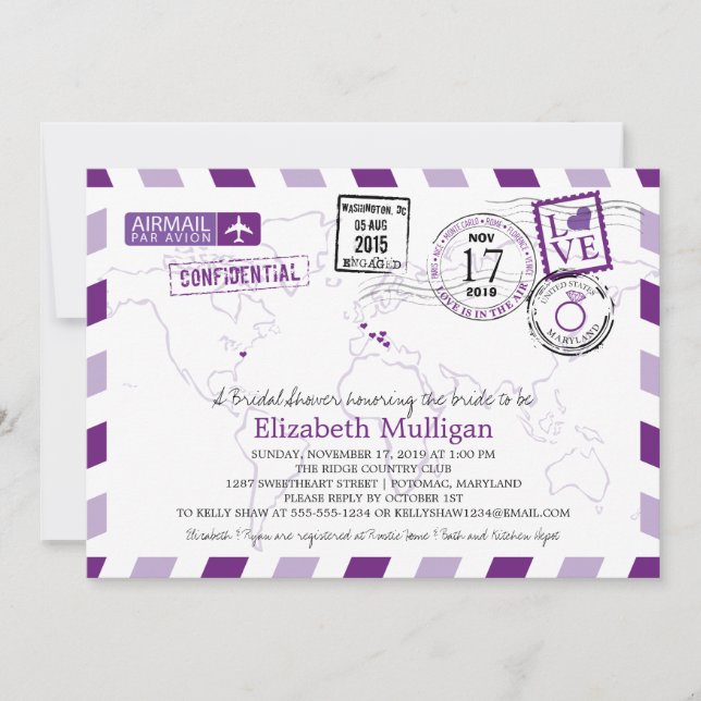 World Traveller Airmail | Bridal Shower Invitation (Front)
