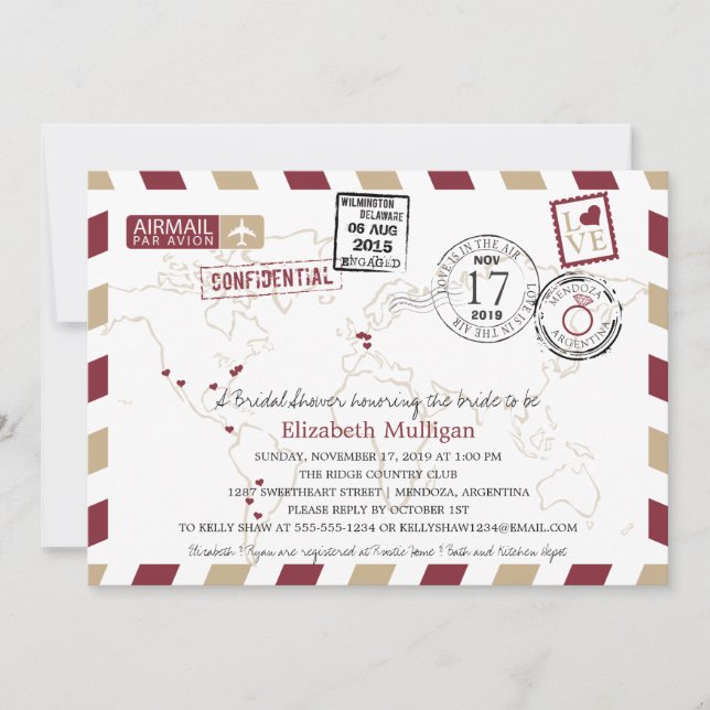 World Traveller Airmail | Bridal Shower Invitation (Front)