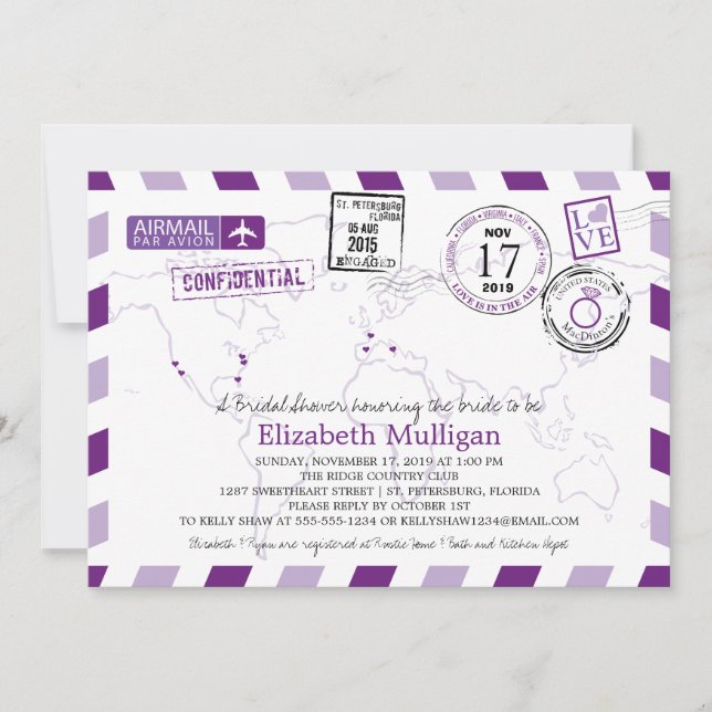 World Traveller Airmail | Bridal Shower Invitation (Front)