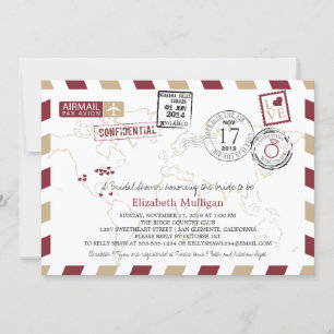 World Traveller Airmail Bridal Shower Invitation