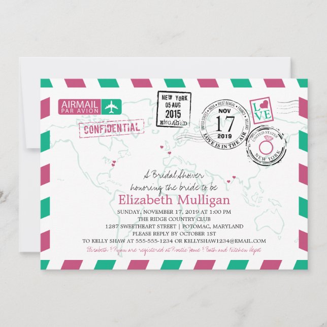 World Traveller Airmail | Bridal Shower Invitation (Front)