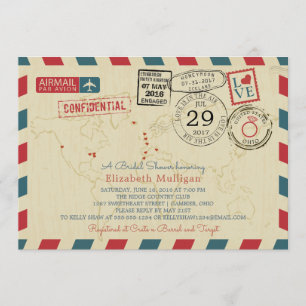World Traveller Airmail    Bridal Shower Invitation
