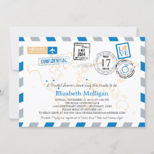 World Traveller Airmail   Bridal Shower Invitation