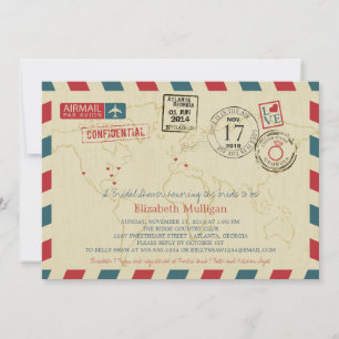 World Traveller Airmail   Bridal Shower Invitation