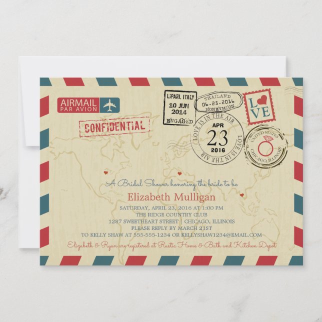 World Traveller Airmail | Bridal Shower Invitation (Front)