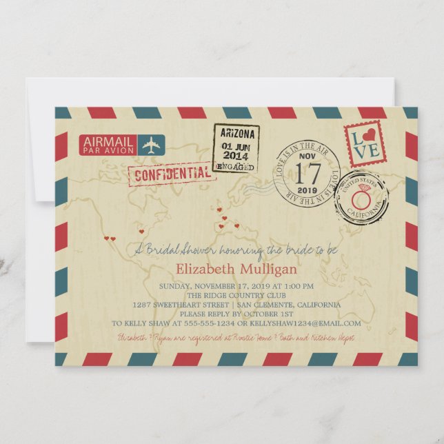 World Traveller Airmail | Bridal Shower Invitation (Front)