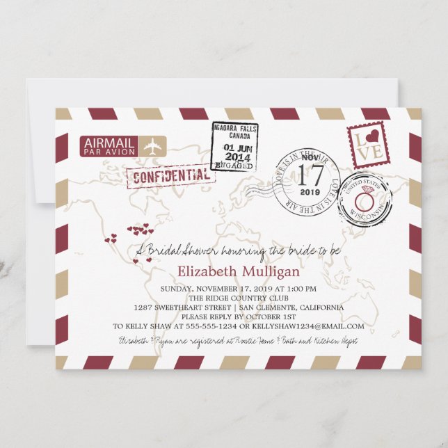 World Traveller Airmail | Bridal Shower Invitation (Front)