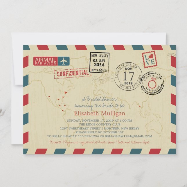 World Traveller Airmail | Bridal Shower Invitation (Front)