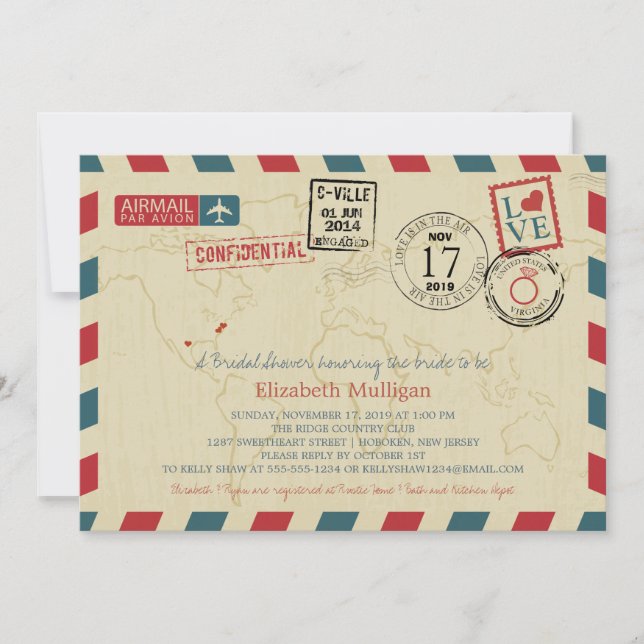 World Traveller Airmail | Bridal Shower Invitation (Front)