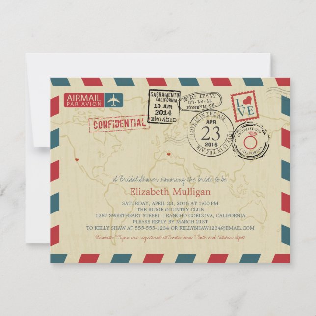 World Traveller Airmail | California Bridal Shower Invitation (Front)