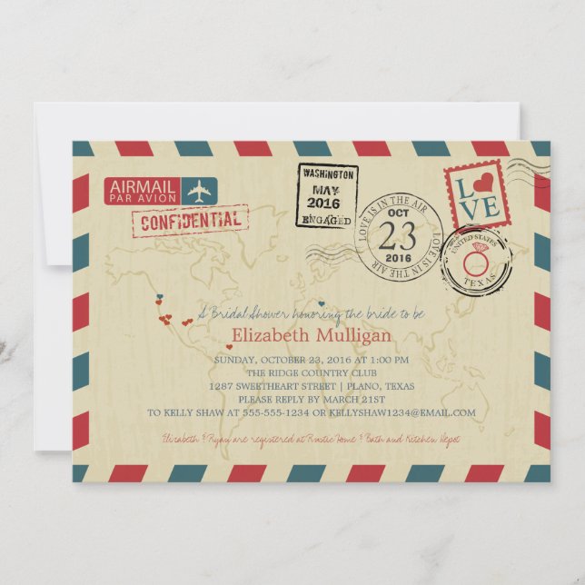 World Traveller Airmail | TEXAS Bridal Shower Invitation (Front)
