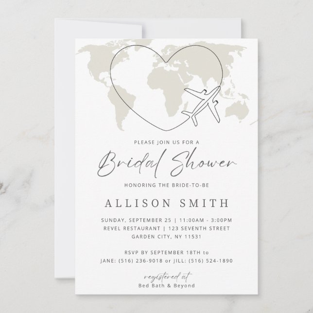 World Traveller Bridal Shower Invitation (Front)
