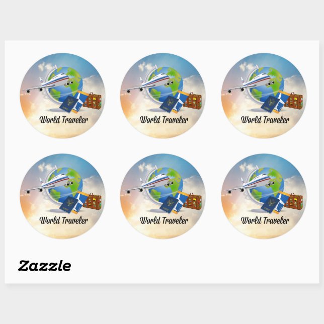 World Traveller, Design 2, Classic Round Sticker (Sheet)