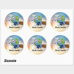World Traveller, Design 2, Classic Round Sticker