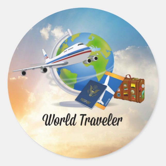 World Traveller, Design 2 Classic Round Sticker (Front)