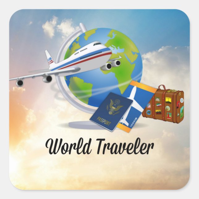 World Traveller, Design 2 Square Sticker (Front)