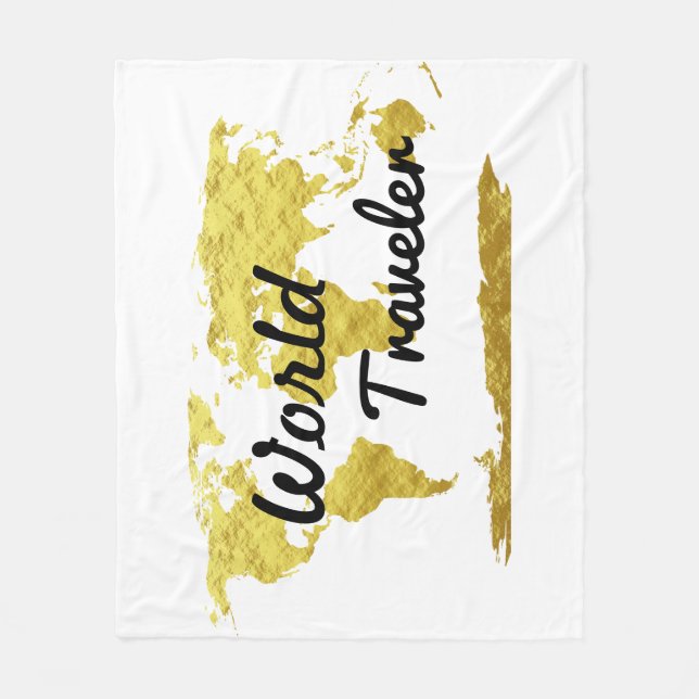 World Traveller Gold Map Fleece Blanket (Front)