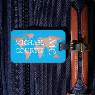 World Traveller map metal Monogrammed personalise Luggage Tag