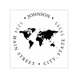 World Traveller Map Return Label Self-inking Stamp