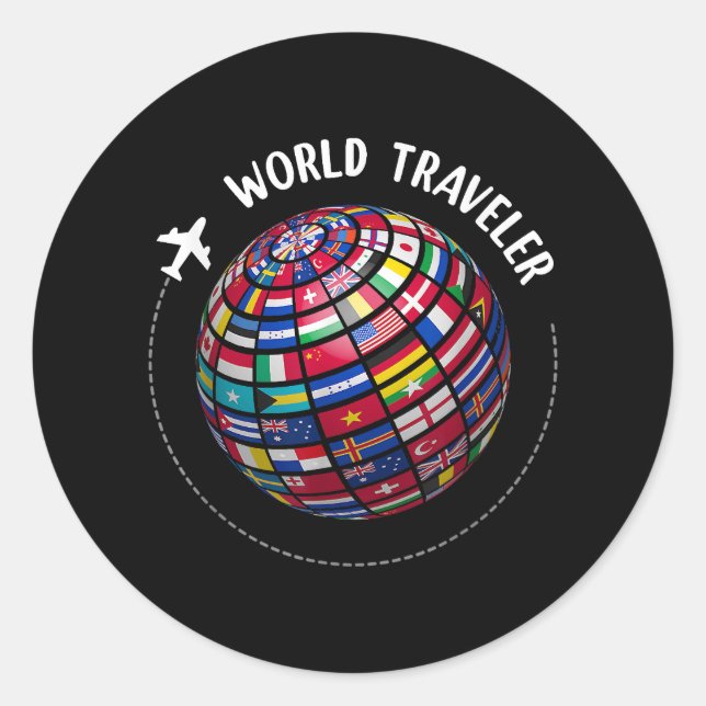 World Traveller Map, World Flags Traveller, Countr Classic Round Sticker (Front)
