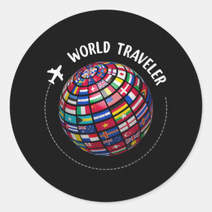 World Traveller Map, World Flags Traveller, Countr Classic Round Sticker
