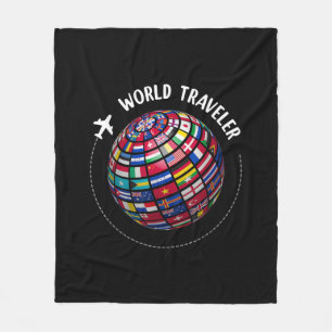 World Traveller Map, World Flags Traveller, Countr Fleece Blanket