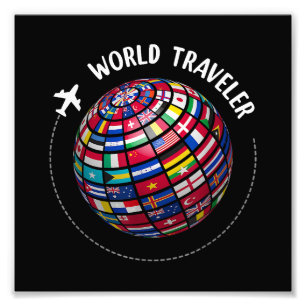 World Traveller Map, World Flags Traveller, Countr Photo Print