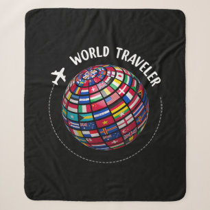 World Traveller Map, World Flags Traveller, Countr Sherpa Blanket