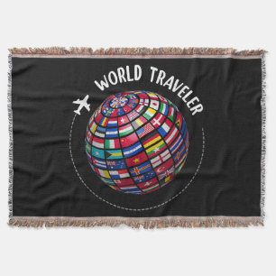 World Traveller Map, World Flags Traveller, Countr Throw Blanket