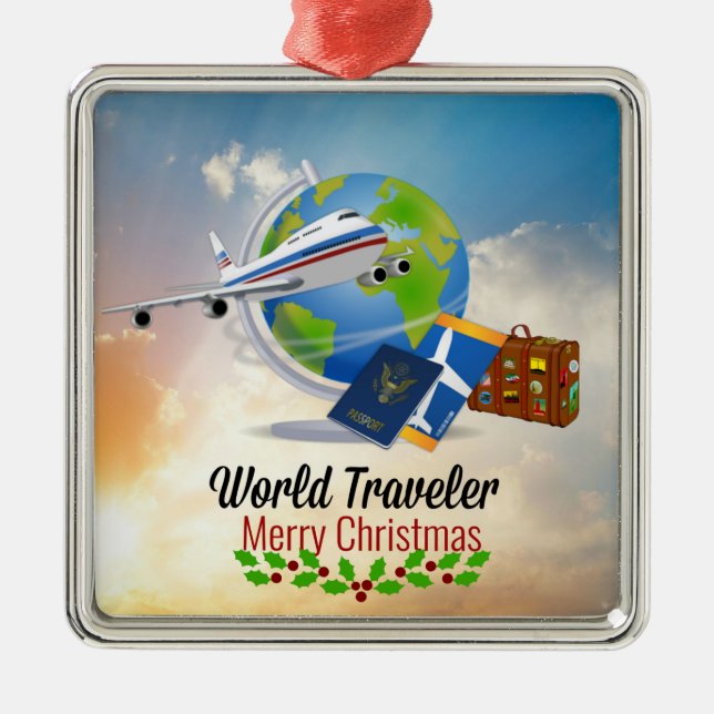 World Traveller, Merry Christmas, Metal Tree Decoration (Front)