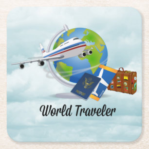 World Traveller, packed and ready to go, Square Paper Coaster